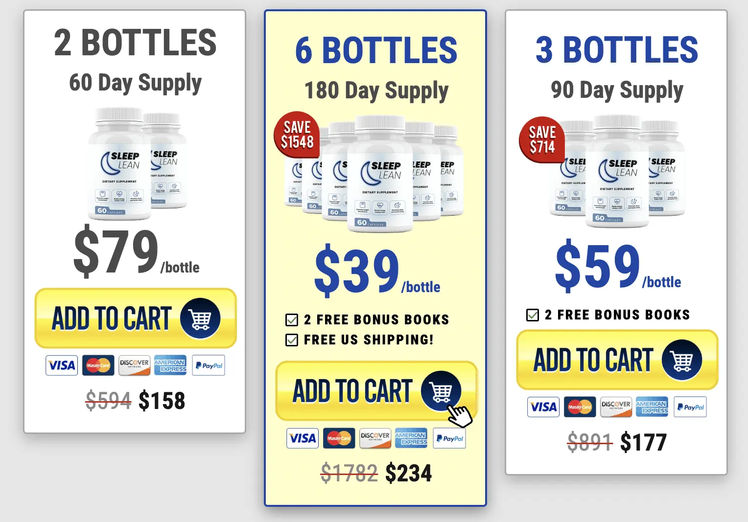 Sleep Lean Pricing table